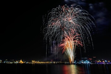 Fireworks at the Doha Corniche, Qatar at night