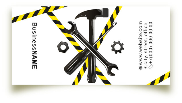 Business card for repair and service. Set of construction repair tool silhouette - Powered by Adobe