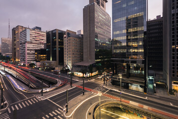 Fototapeta na wymiar Paulista Avenue Buildings Sao Paulo City at Night Time
