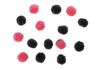 marmalade in the form of raspberries and blackberries on a white background