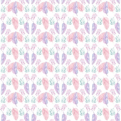 Seamless pattern with watercolor tropical leaves for wallpaper, fabric, fashion taxtile, packing. Watercolor illustration with pastel colors