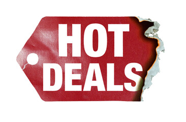 Burning label with text "hot deals" on transparent background