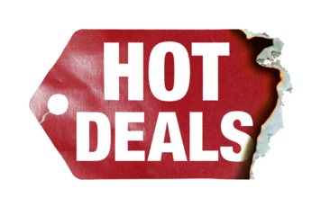 Burning label with text "hot deals" on transparent background