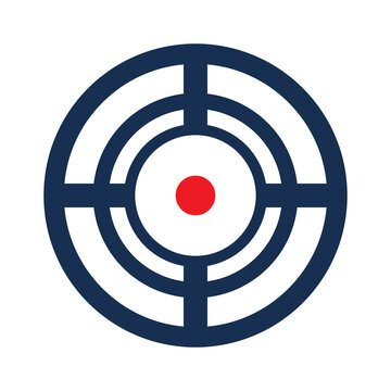 Target Destination With Red Dot Icon. Aim Sniper Shoot. Focus Cursor Symbol. Bull Eye Mark. Vector Isolated On White.	