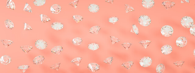 many diamonds over pink background, 3d render, panoramic image