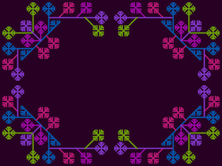 Christmas frame with colored snowflakes. Art deco frame in line art style. Vintage linear border. Design a template for invitations, leaflets and greeting cards. Vector illustration