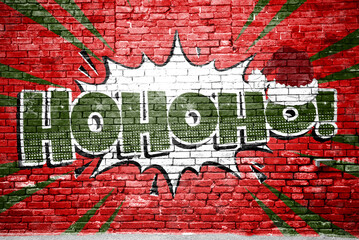 Hohoho! Christmas xmas Comic Style Graffiti Lettering on Brick Wall 