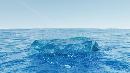 Obraz premium Blue ice podium in sea, product display ice, sea water and sky mock up, 3d render
