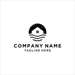 Circle water wave with house logo design vector image