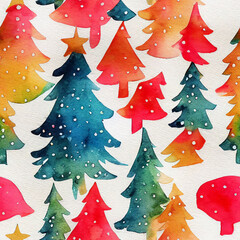 Fototapeta premium watercolor christmas background, colorful pattern, new year, christmas tree decorated