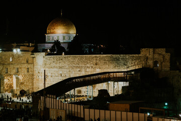 Fototapeta na wymiar Jerusalem at night, The old City, Dome of the Rock and Western Wall