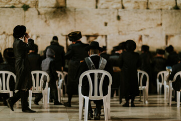 Orthodox Jewish praying at Western Wall Israel