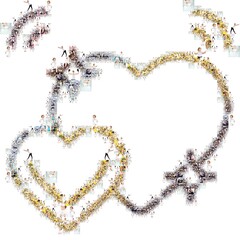 a large number of photographs of people, forms an image of the heart. Collage isolated on white background. Design idea edges are not smooth with protruding photos