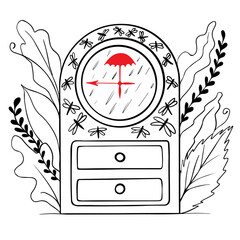 Fall clock. Summer time ends. Autumn alarm. Change the time on the clock to winter time. Season change. Hand drawn illustration.