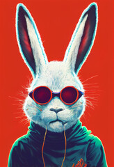 Bad Bunny, Crazy and Creepy illustration Generative AI