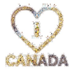 a large number of photographs of people, forms an image of the heart. Collage isolated on white background. Design idea edges are not smooth with protruding photos