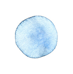 Watercolor texture background. Blue sky cloud. Hand drawing art. Vintage backdrop banner. Aquarelle ground paper. Abstract navy wet image. Impression stain round template