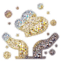 a large number of photographs of people, forms an image of the heart. Collage isolated on white background. Design idea edges are not smooth with protruding photos