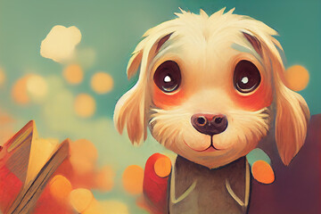 Obraz premium Cute Little Animal Illustration of Dog Puppy for Kids Children Book in Watercolor Painting Art Cartoon Character