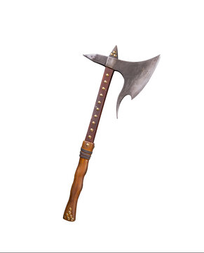 Antique axe isolated on white.