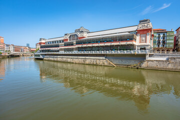 Beautiful Art Deco building, The Mercado de la Ribera on the Bilbao estuary, Spain
