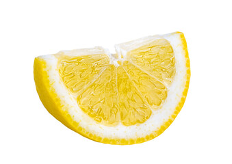 Lemon isolated on white or transparent background. One cut wedge of lemon fruit - obrazy, fototapety, plakaty