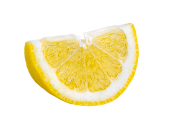 Lemon isolated on white or transparent background. One cut wedge of lemon fruit