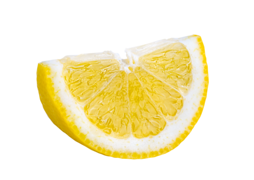 Lemon isolated on white or transparent background. One cut wedge of lemon fruit