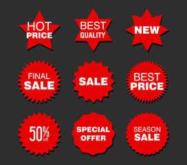 Collection of red badges and labels modern super sale style  