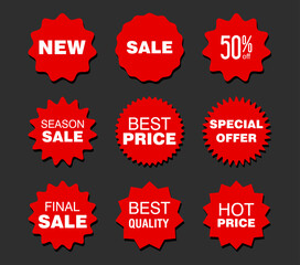 Collection of red badges and labels modern super sale style  