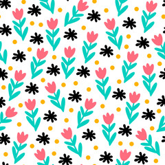 Seamless pattern minimalistic cute flowers