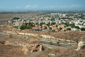 View from national park Migdal Tsedek to the city of Rosh HaAyin. Israel.
