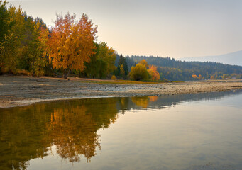 Canoe Beach Autumn Salmon Arm. Canoe Beach on the shore of Shuswap Lake, British Columbia, in autumn. 

