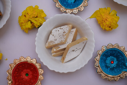 Kaju katli on white background for diwali celebration