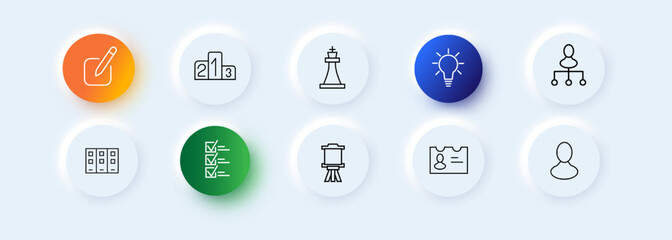 Infograpic set icon. Competition, chess, idea, list, vector, person, productivity. Infograpic consept. Neomorphism style. Vector line icon for business