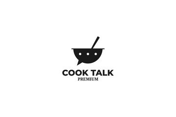 Flat cook pan talk logo design vector illustration