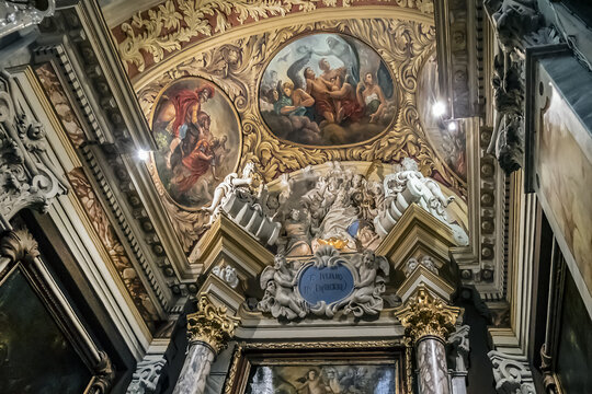 Interior of Sainte Rita Church (or Annonciation Church) - 17th-century Baroque church in Vieux Nice. Nice, France. September 6, 2022.