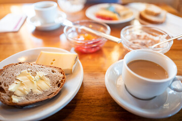 Swiss continental breakfast close up