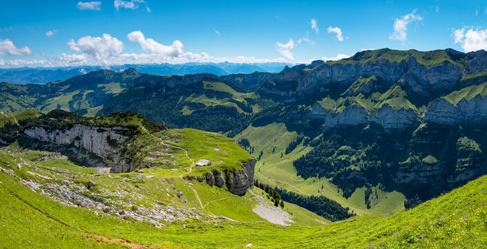 The scenic view from the trail that leads from ebenalp to Altenalp turm and Santis, Switzerland