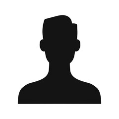 Young man with short hairstyle silhouette template. Vector caucasian faceless person head portrait, male bust. Man silhouette icon, person avatar