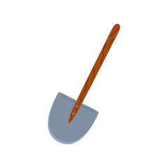Digging tool isolated shovel or spade color icon. Vector trowel with long wooden handle, camping or hiking equipment. Building and repair tool