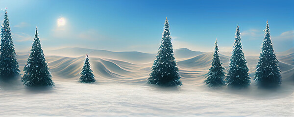 winter landscape with Christmas trees and snow