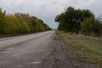 Fototapeta na wymiar asphalt road with trees on the roadside in autumn