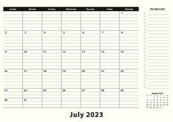 July 2023 Monthly Business Desk Pad Calendar.