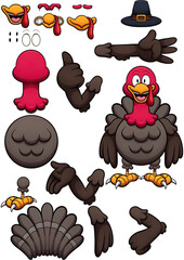 Turkey Character Parts With Example. Vector clip art illustration with simple gradients.