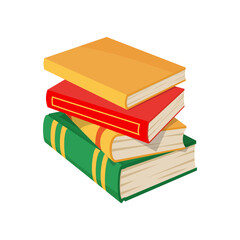Textbooks in color hardcovers isolated stacked books, cartoon style learning materials. Vector studying reading bibliography objects, bestsellers