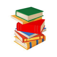 Stacked bestsellers, media studying learning textbooks in flat cartoon style. Vector encyclopedias or brochures in hardcover, bibliography literature