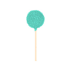 Delicious sweet cake on stick isolated cake pop with sprinkles. Vector lollipop candy, chocolate dessert food. Lolly with cream topping and swirls