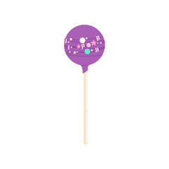 Lollipop round sweet lolly isolated realistic cake pop on stick. Vector candy-cane, holiday confection. Glossy caramel or chocolate dessert