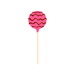 Cake pop, ball on lollipop stick with sweet chocolate waves topping. Vector realistic treat, cupcake popsicle, gourmet confectionery